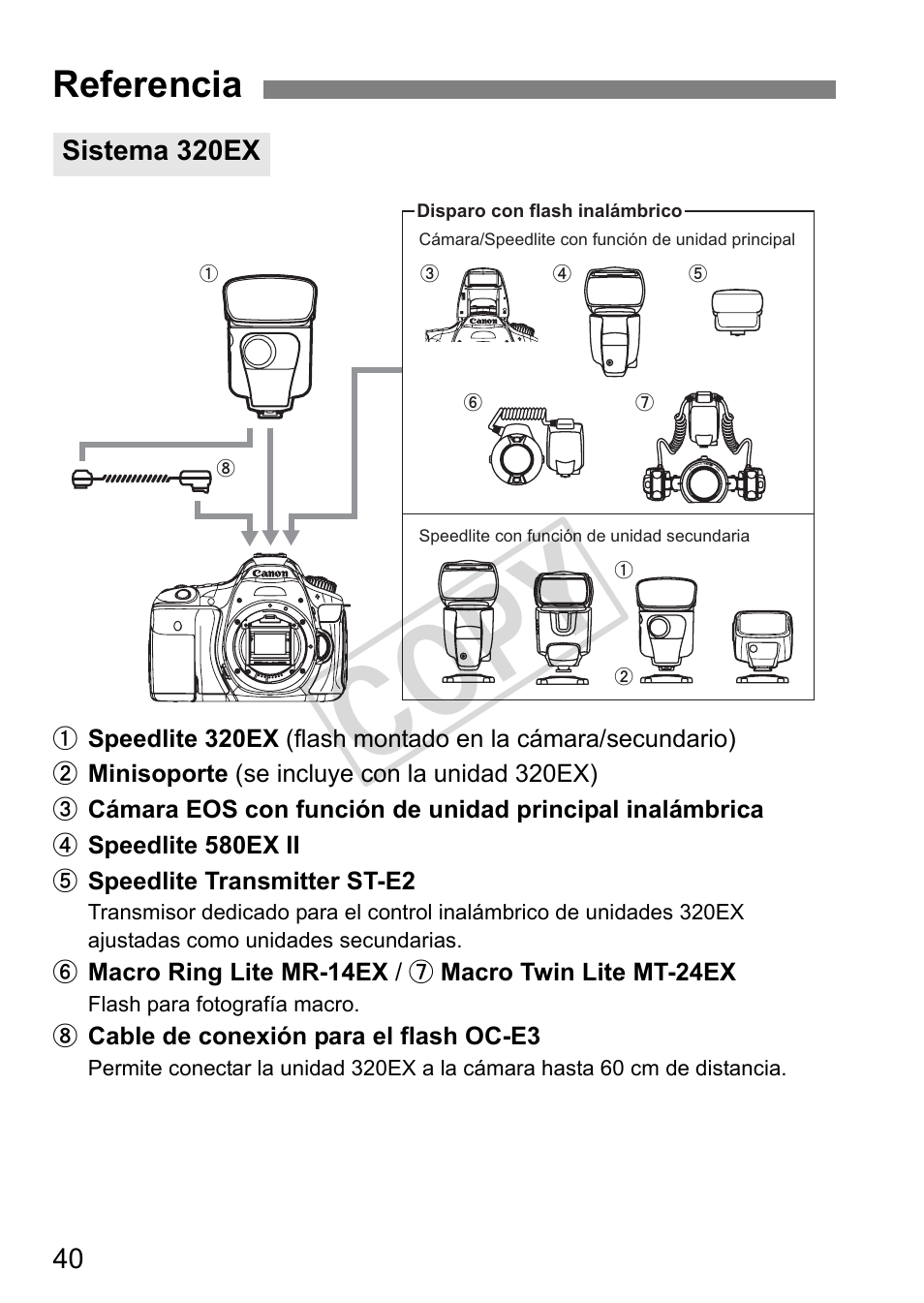 Cop y, Referencia | Canon Speedlite 320EX User Manual | Page 138 / 148