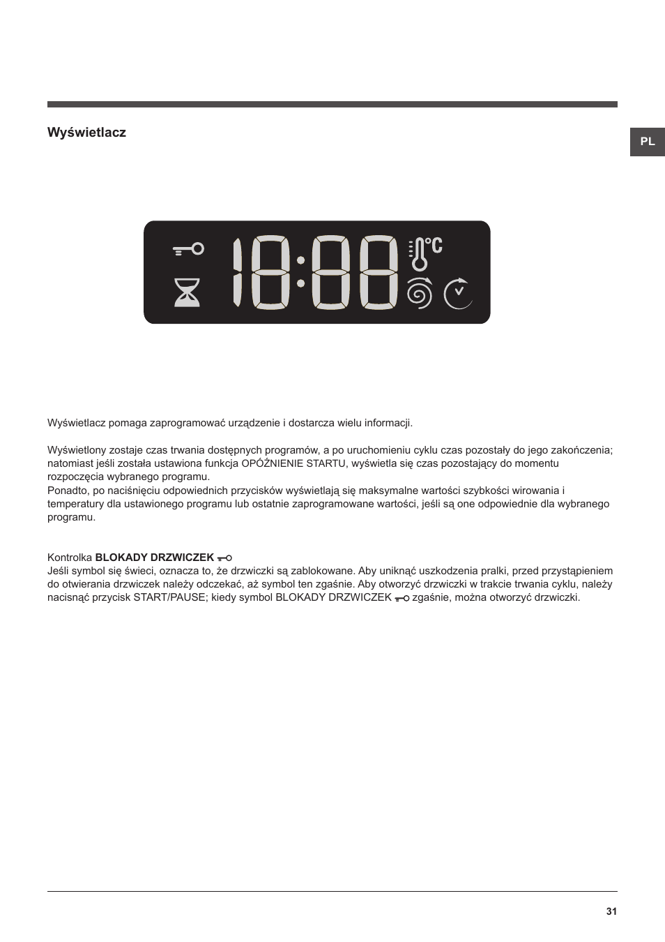 Wyświetlacz | Hotpoint Ariston WMSF 602 User Manual | Page 31 / 84