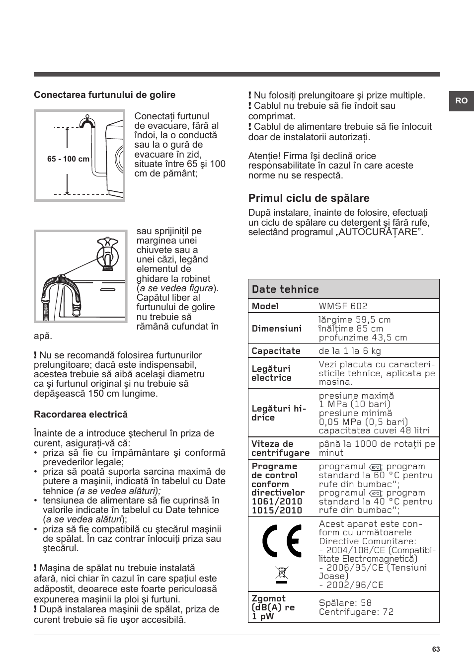 Hotpoint Ariston WMSF 602 User Manual | Page 63 / 84