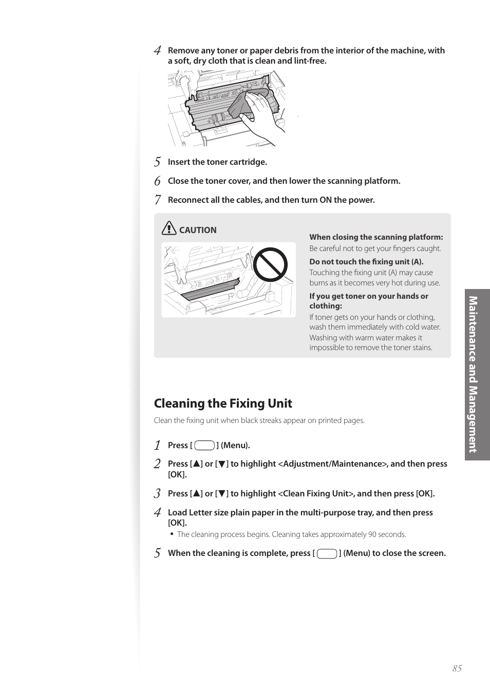 Cleaning the fixing unit, Cleaning the fixing unit …………………………………………… 85 | Canon imageCLASS MF4890dw User Manual | Page 85 / 116