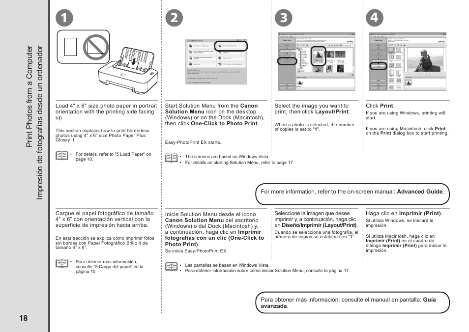 Impresión de fotografías desde un ordenador, Print photos from a computer | Canon PIXMA iP2702 User Manual | Page 20 / 24