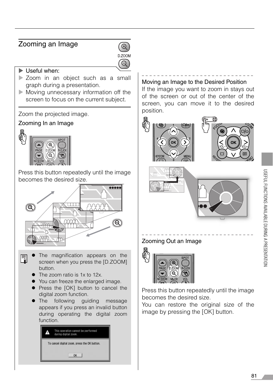Zooming an image, Tton (p81) | Canon REALiS SX60 User Manual | Page 81 / 146