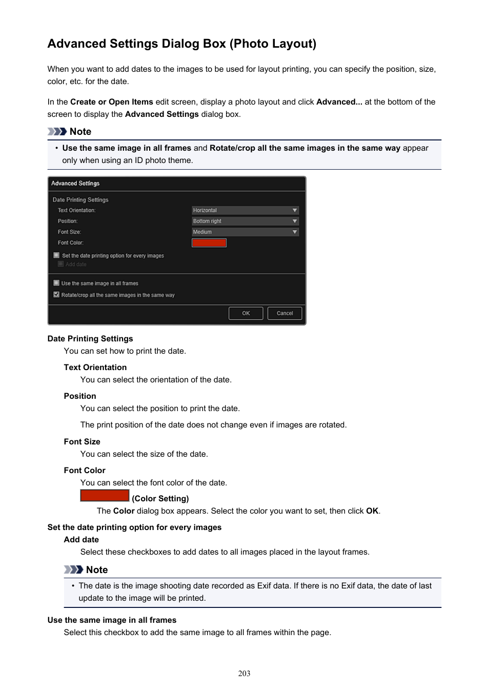 Advanced settings dialog box (photo layout), Advanced settings dialog box | Canon PIXMA Pro9000 Mark II User Manual | Page 203 / 303