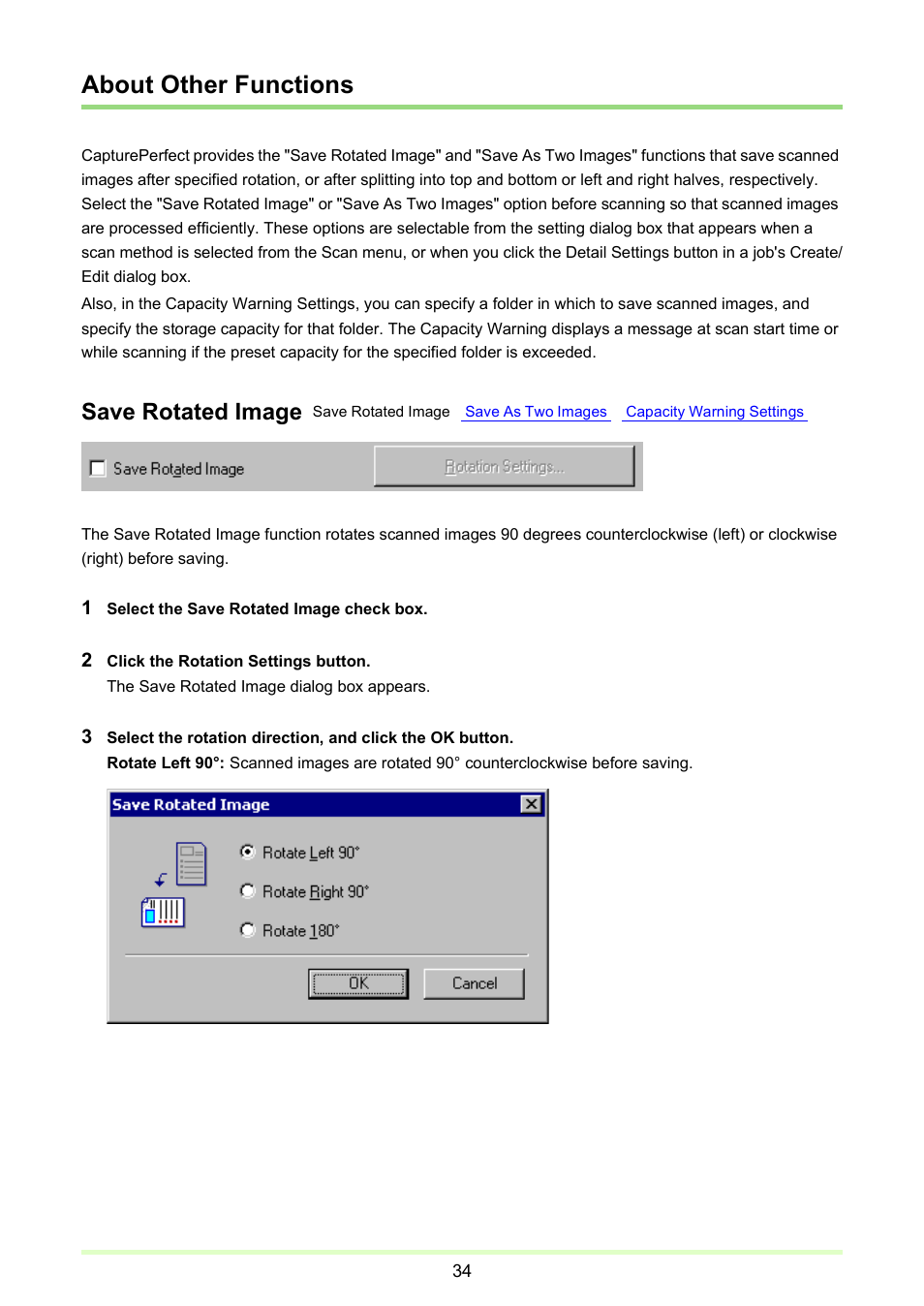 About other functions, P. 34), Save rotated image | Canon imageFORMULA DR-2020U Universal Workgroup Scanner User Manual | Page 34 / 73