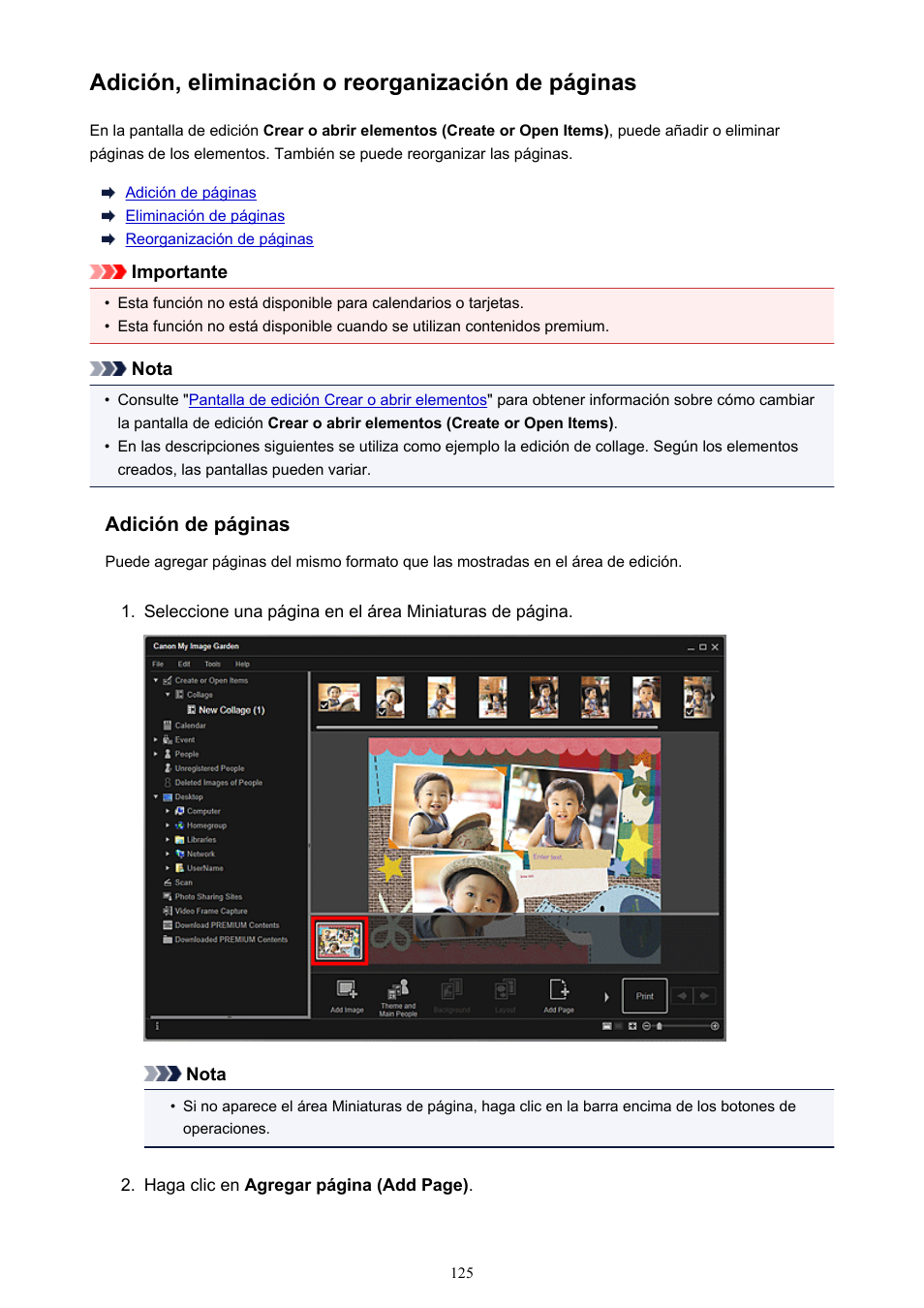 Adición, eliminación o reorganización de páginas | Canon PIXMA PRO-1 User Manual | Page 125 / 320
