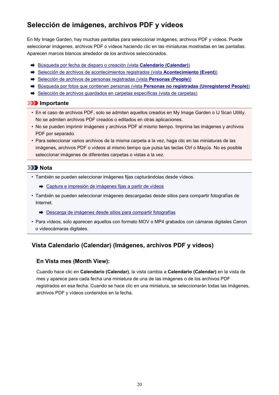 Selección de imágenes, archivos pdf y vídeos | Canon PIXMA PRO-1 User Manual | Page 20 / 320