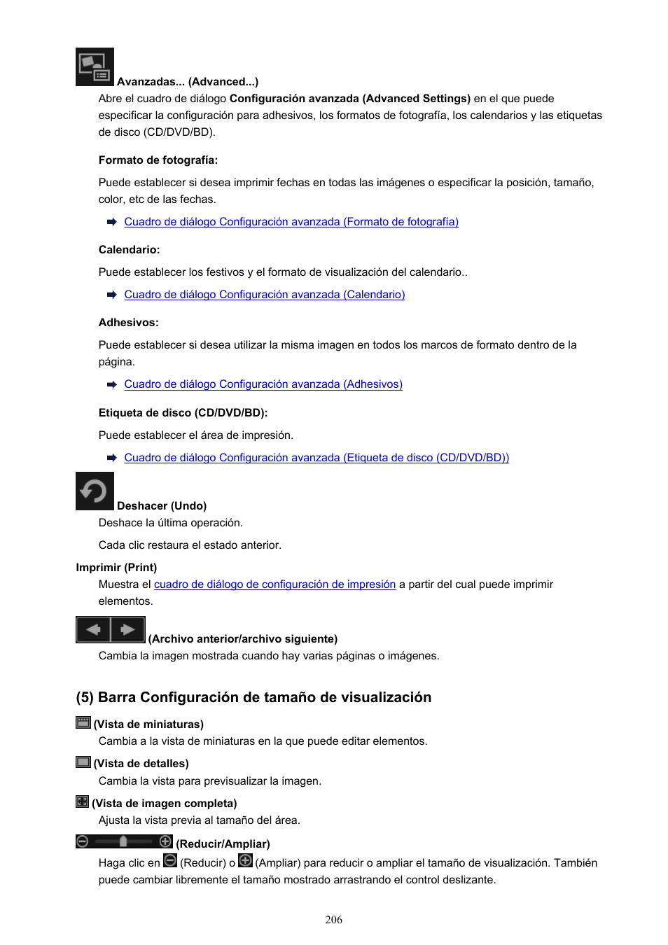 5) barra configuración de tamaño de visualización | Canon PIXMA PRO-1 User Manual | Page 206 / 320