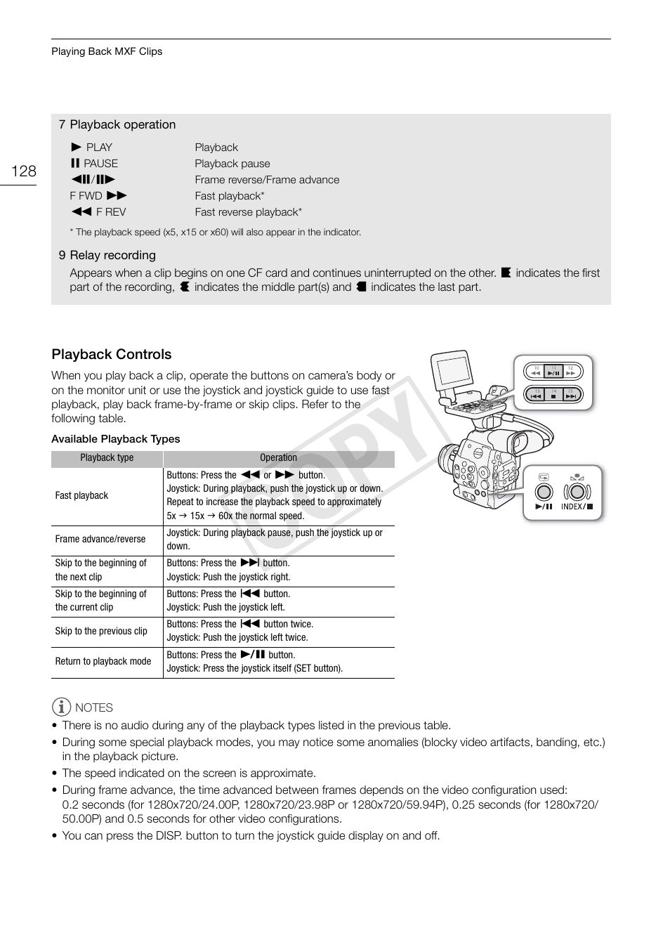 Playback controls, Playback controls 128, Cop y | Canon EOS C500 User Manual | Page 128 / 210
