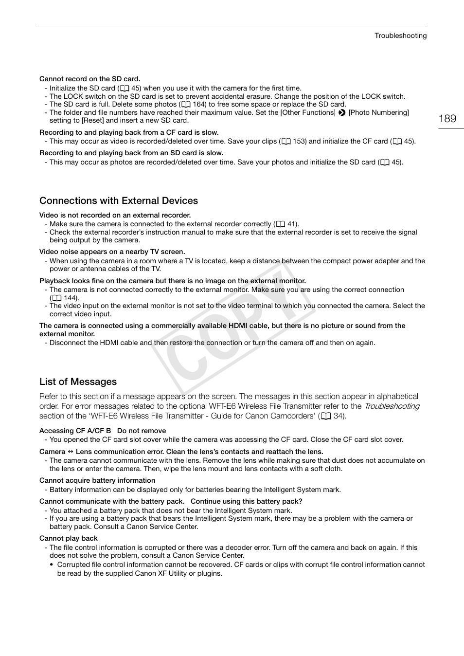 List of messages, List of messages 189, Cop y | Canon EOS C500 User Manual | Page 189 / 210