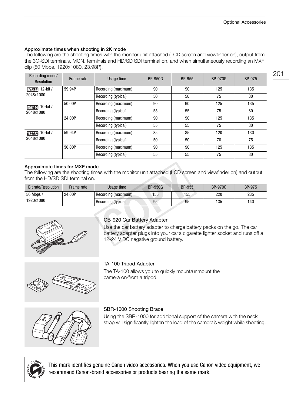 Cop y | Canon EOS C500 User Manual | Page 201 / 210
