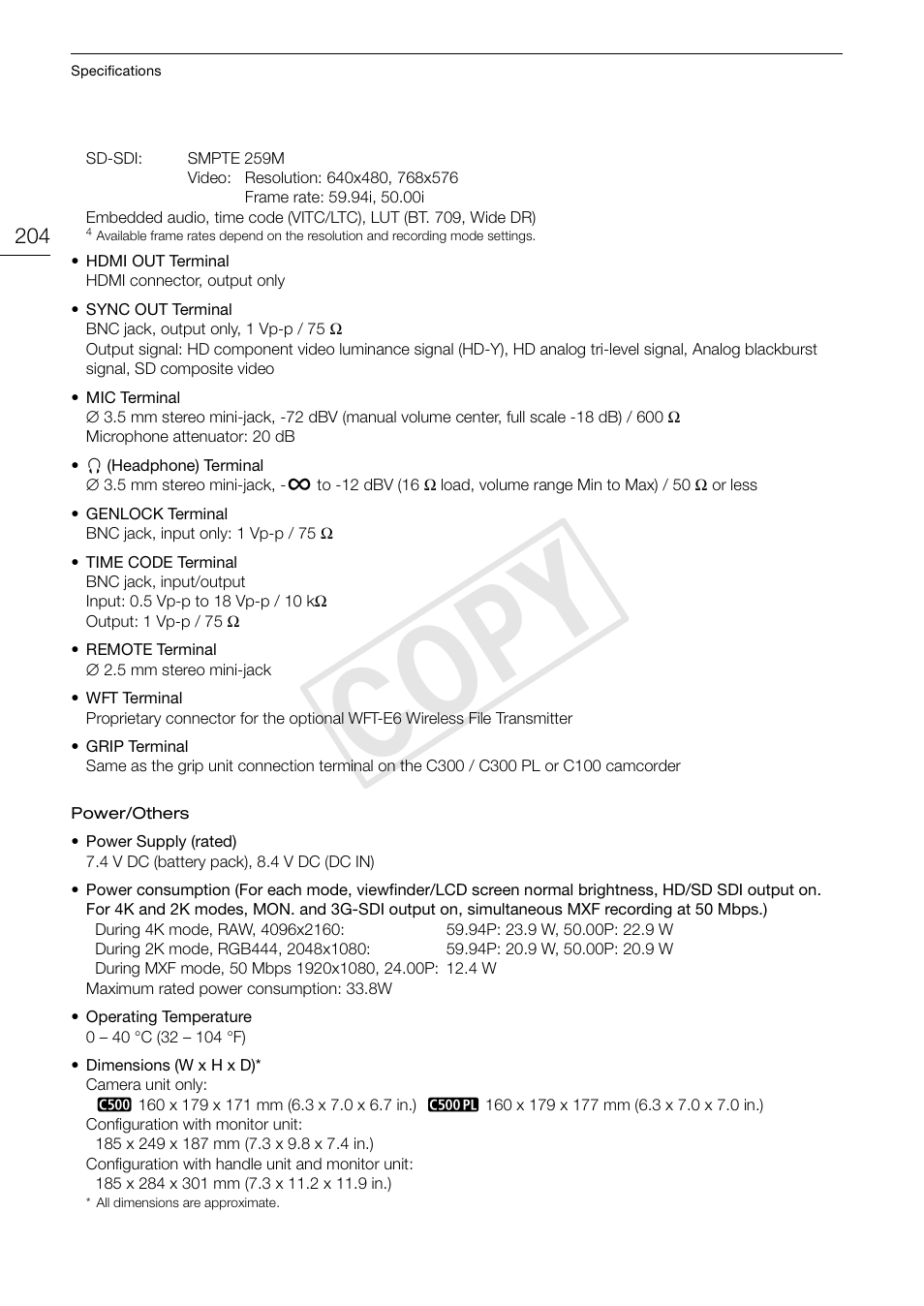 Cop y | Canon EOS C500 User Manual | Page 204 / 210