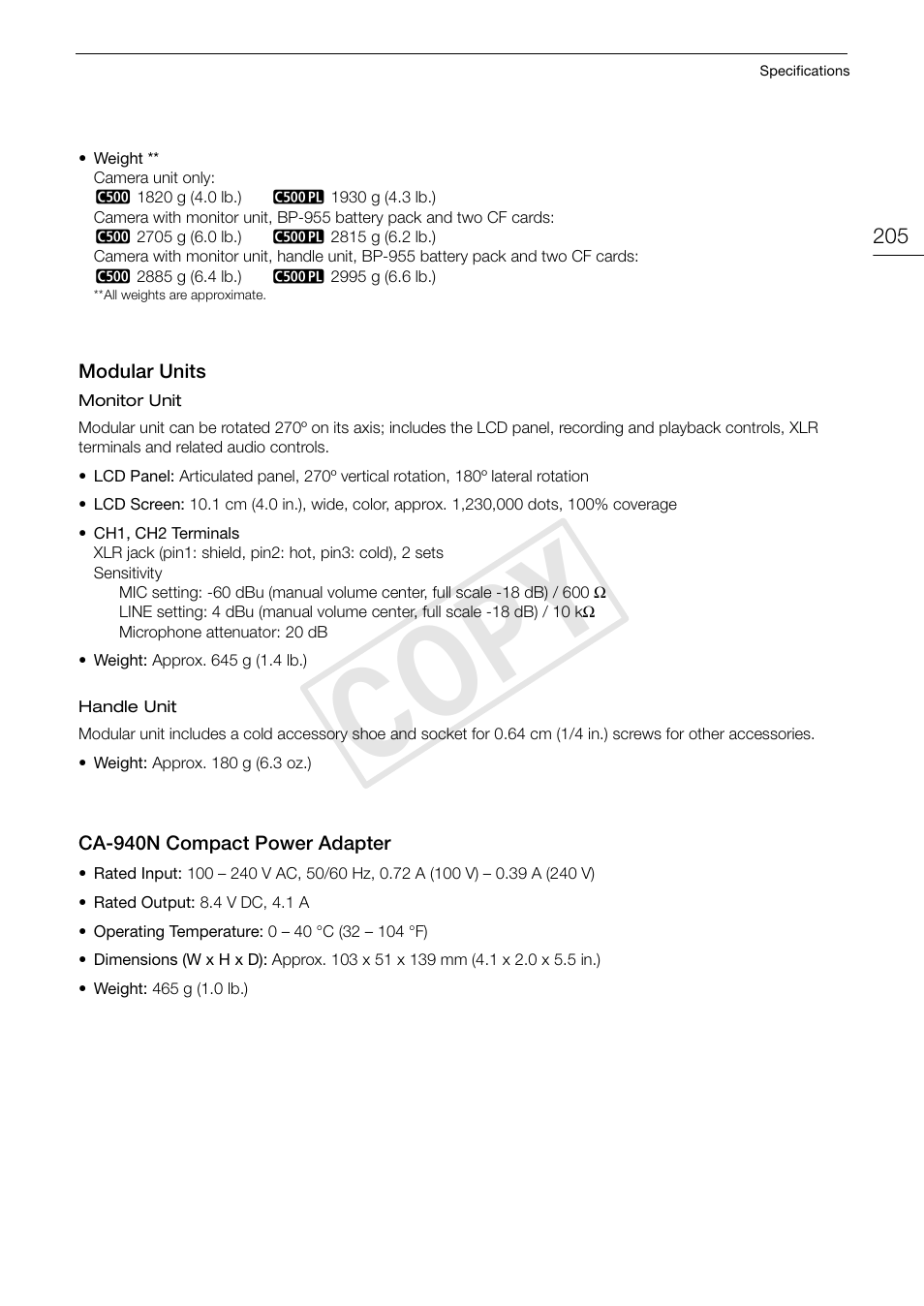 Cop y | Canon EOS C500 User Manual | Page 205 / 210