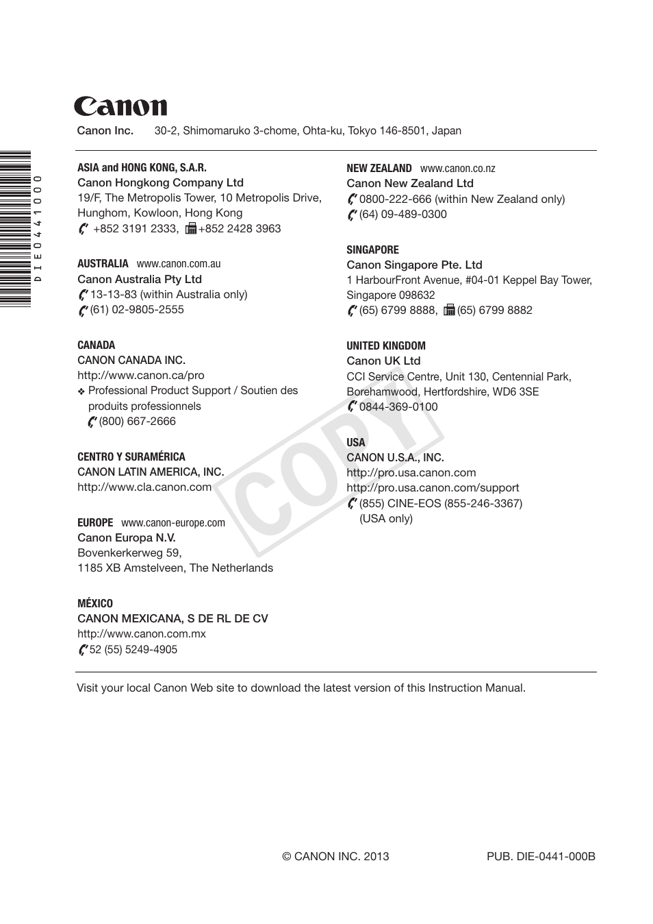 Cop y | Canon EOS C500 User Manual | Page 210 / 210