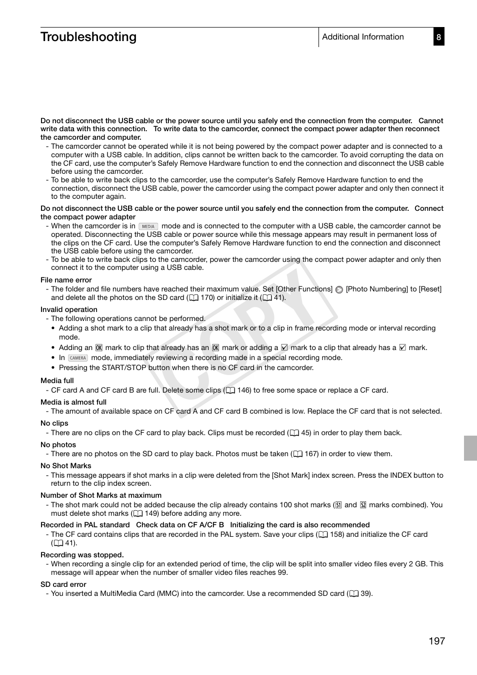 Cop y, Troubleshooting | Canon XF305 User Manual | Page 197 / 217