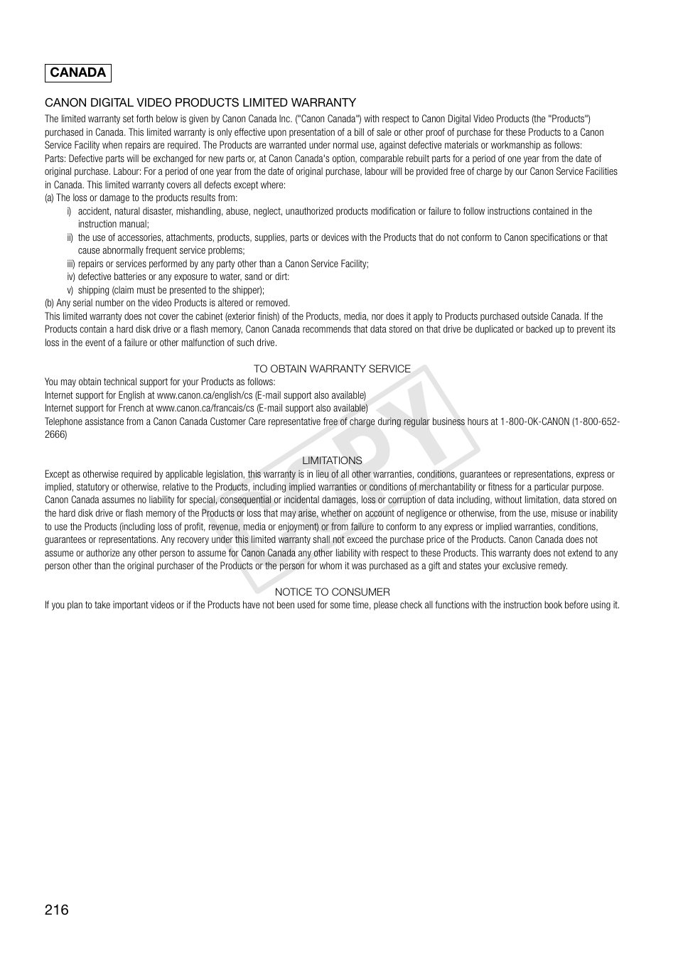 Cop y | Canon XF305 User Manual | Page 216 / 217