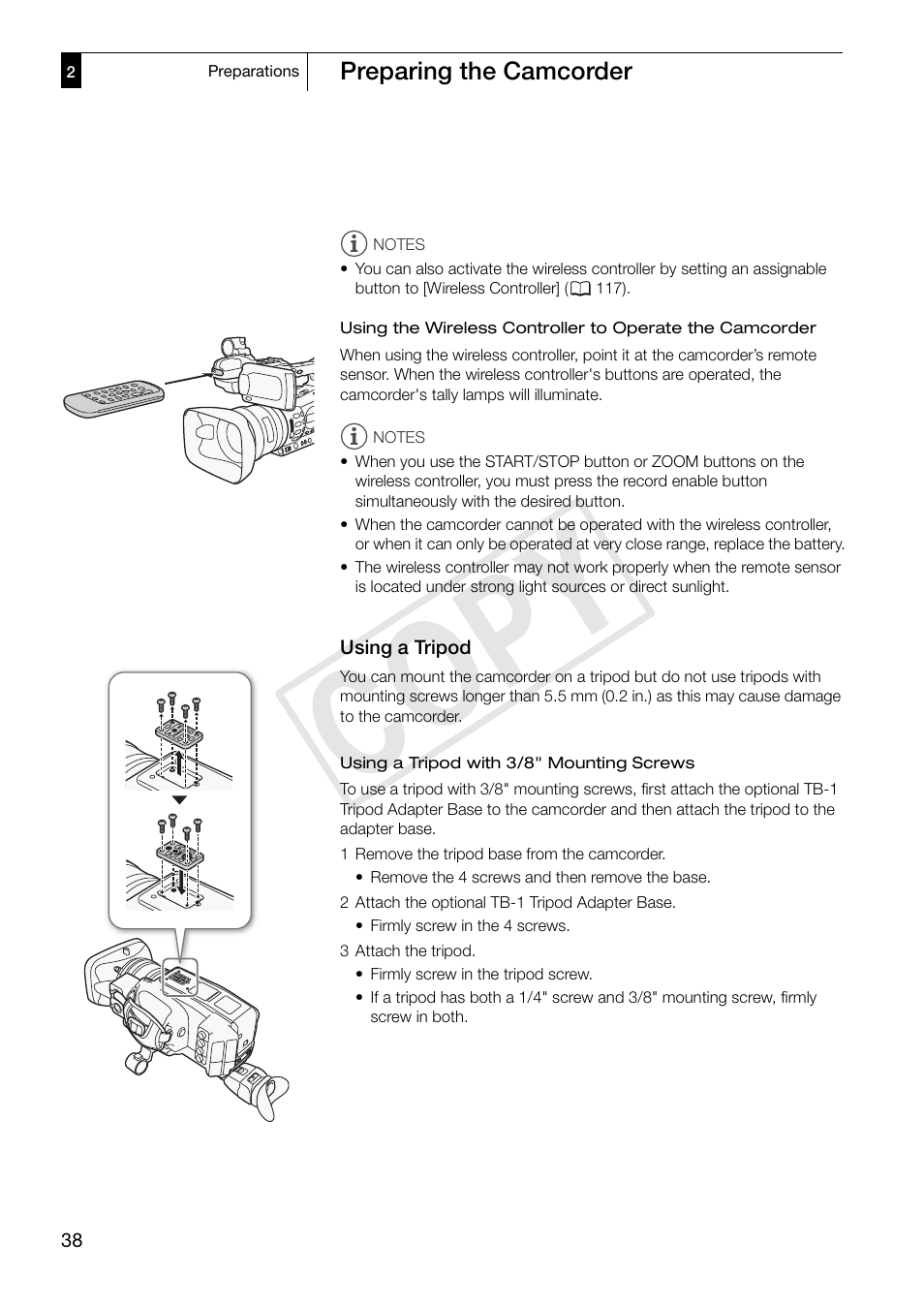 Using a tripod, Using a tripod 38, Cop y | Canon XF305 User Manual | Page 38 / 217
