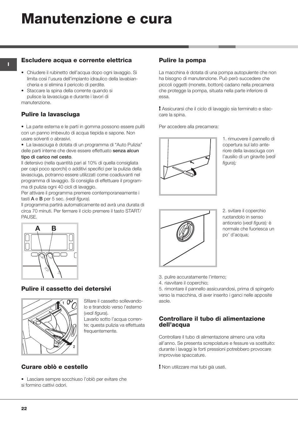 Manutenzione e cura | Hotpoint Ariston WDD 10760 User Manual | Page 22 / 48