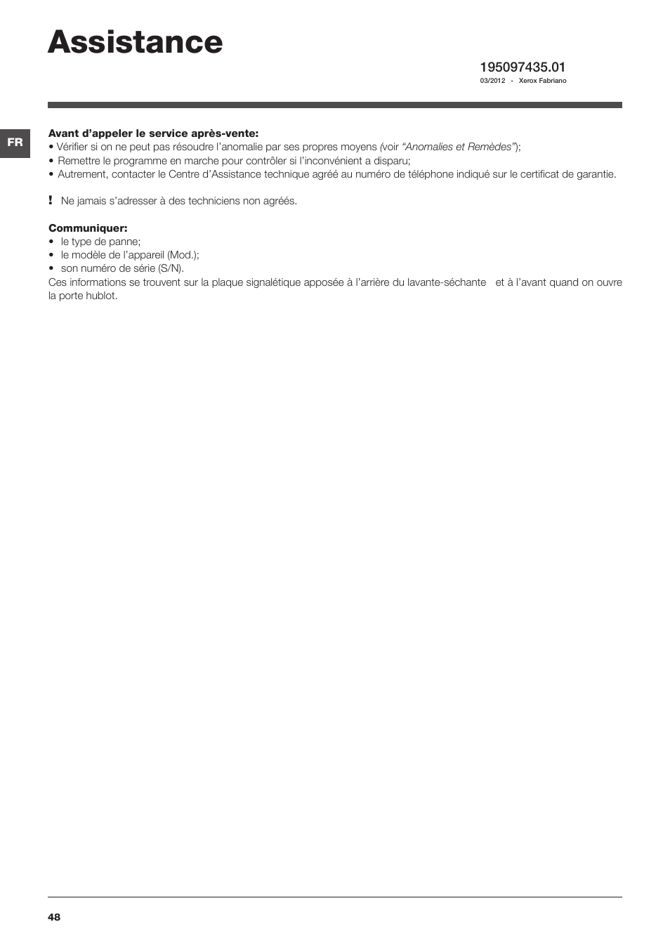 Assistance | Hotpoint Ariston WDD 10760 User Manual | Page 48 / 48