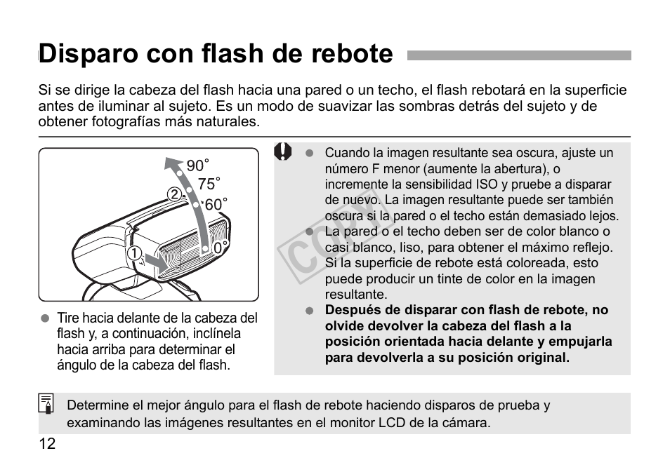 Cop y, Disparo con flash de rebote | Canon Speedlite 270EX User Manual | Page 62 / 76