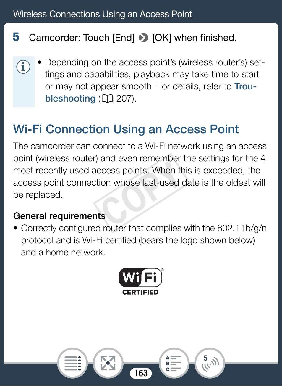 Wi-fi connection using an access point, Cop y | Canon VIXIA mini User Manual | Page 163 / 253