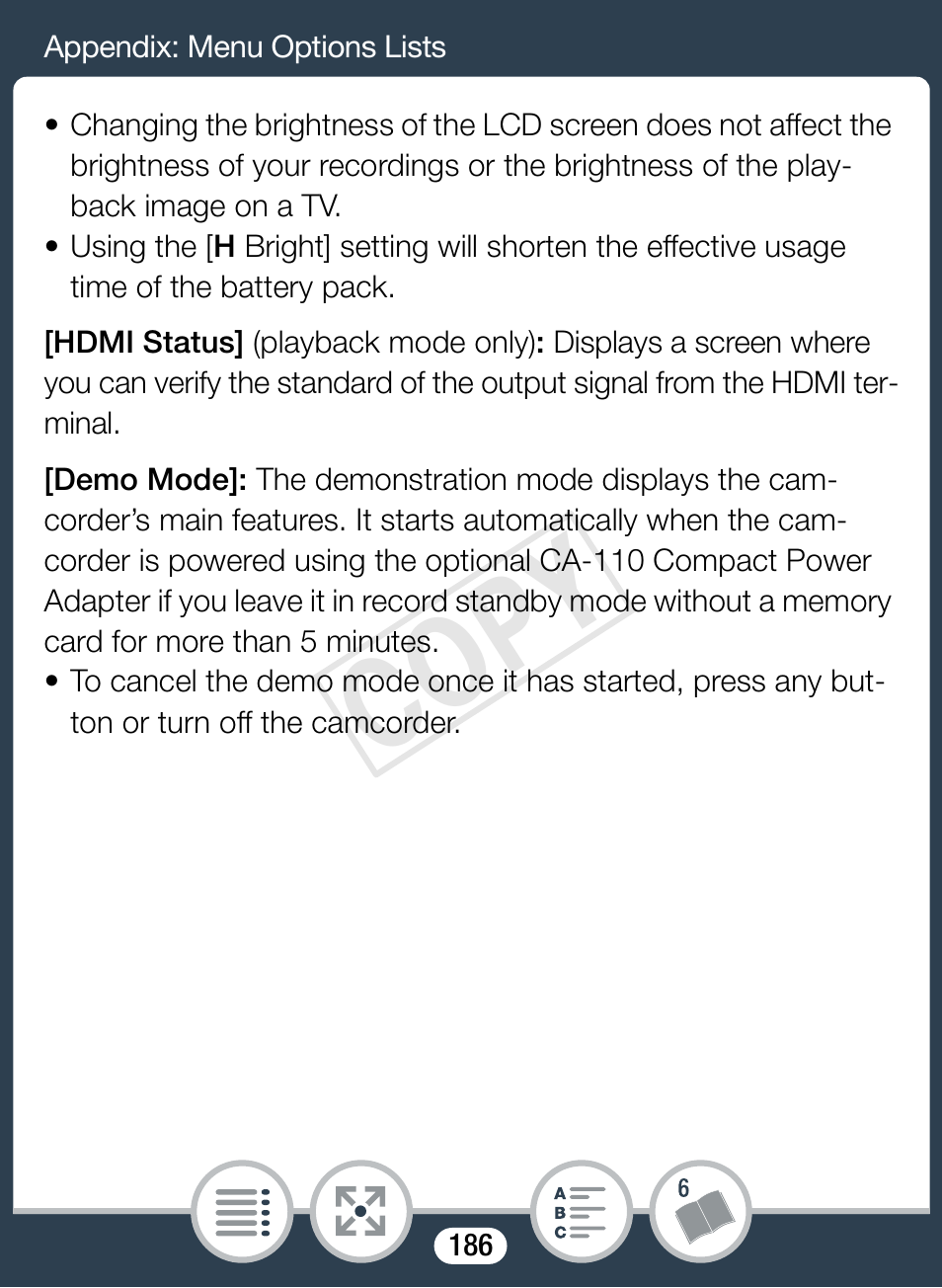 Cop y | Canon VIXIA mini User Manual | Page 186 / 253