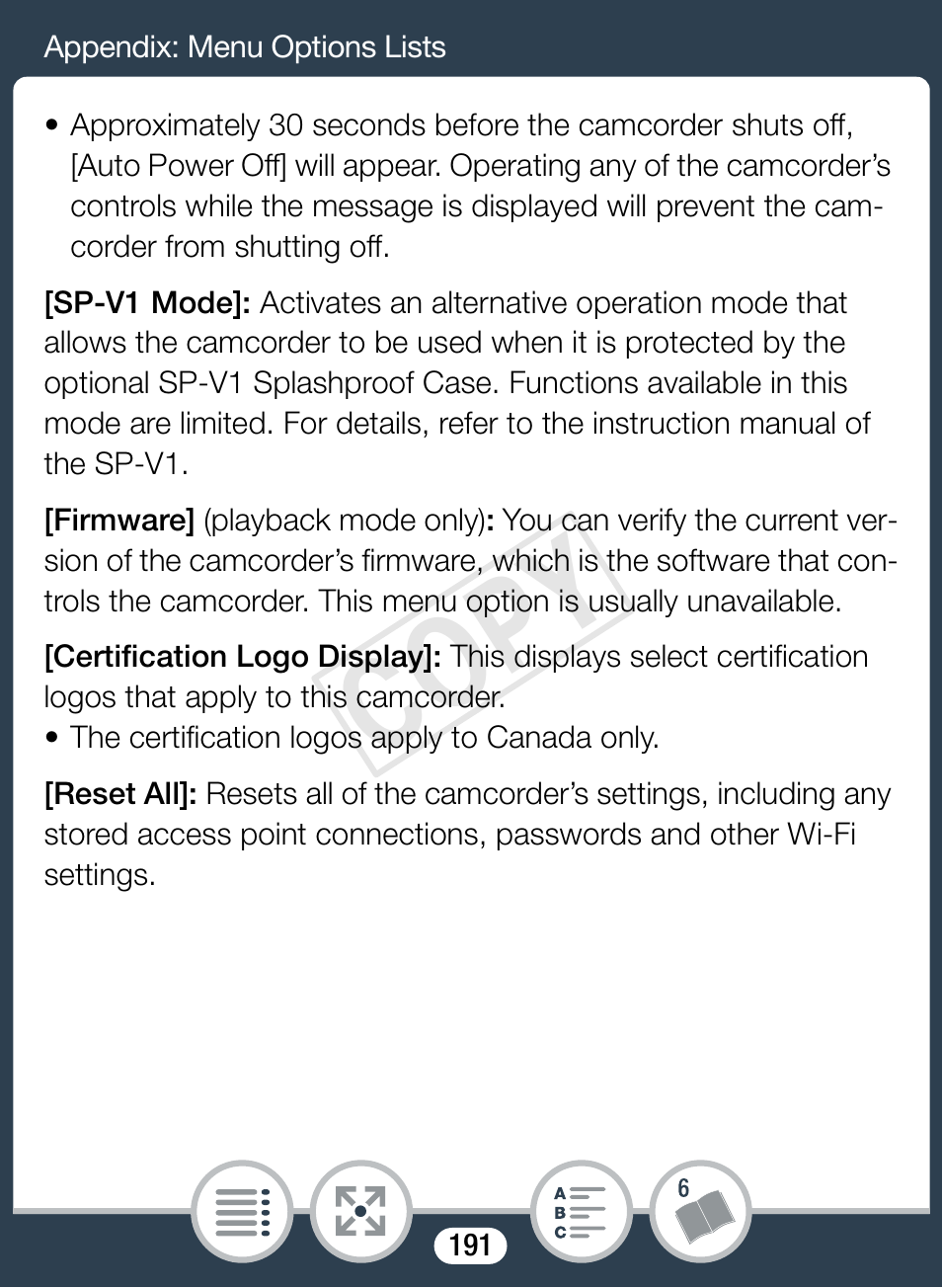 Cop y | Canon VIXIA mini User Manual | Page 191 / 253