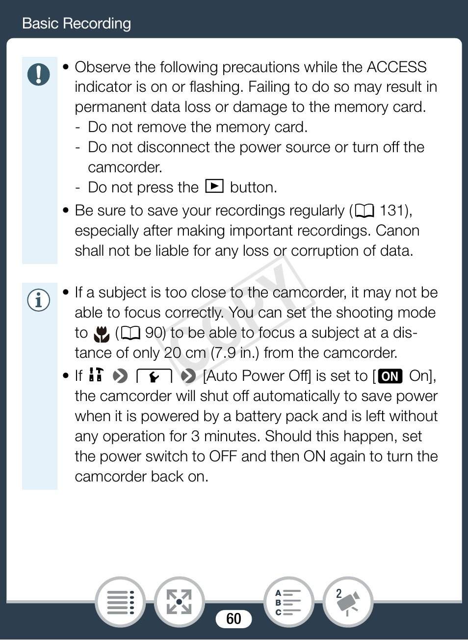 Cop y | Canon VIXIA mini User Manual | Page 60 / 253