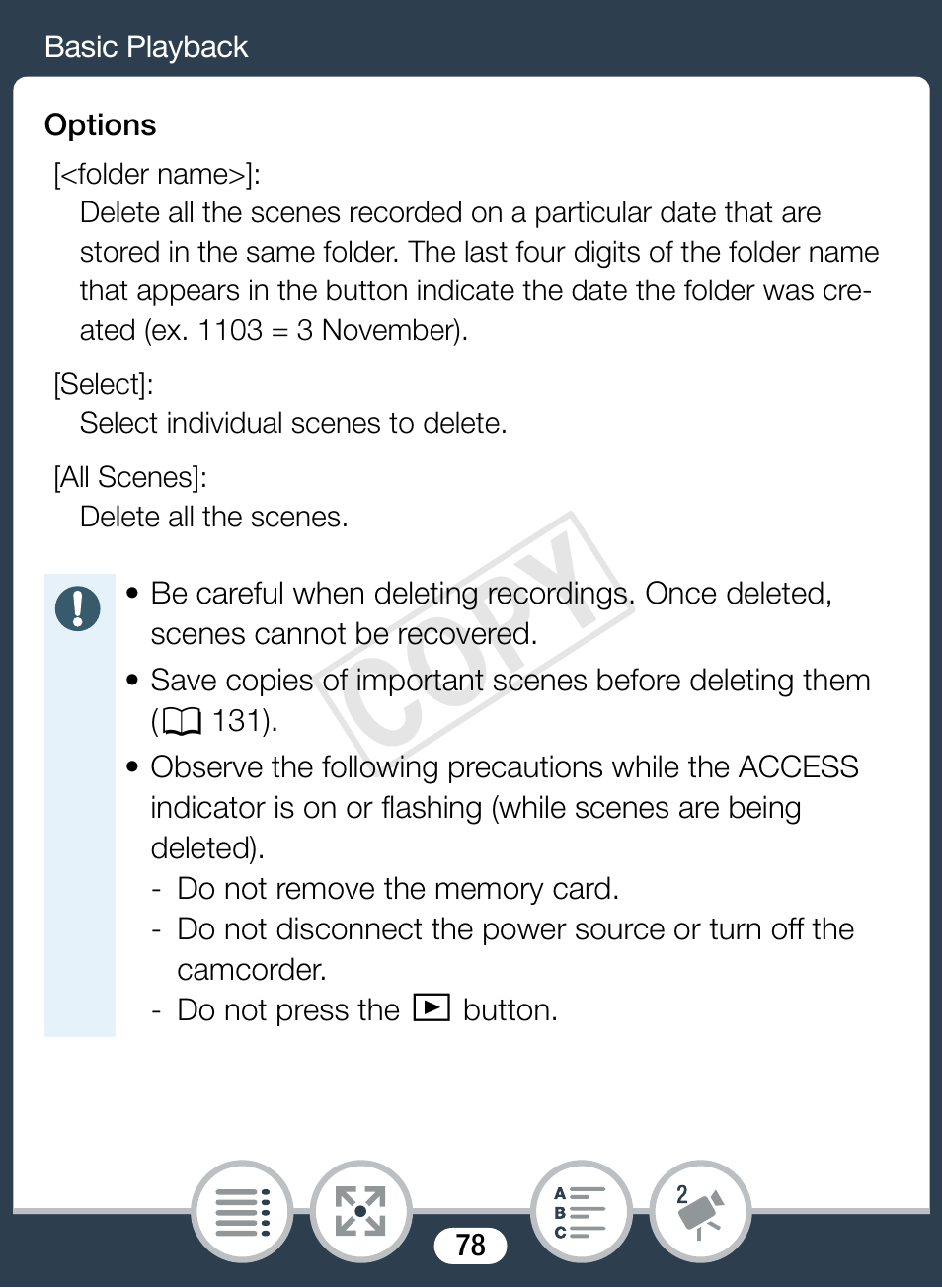 Cop y | Canon VIXIA mini User Manual | Page 78 / 253