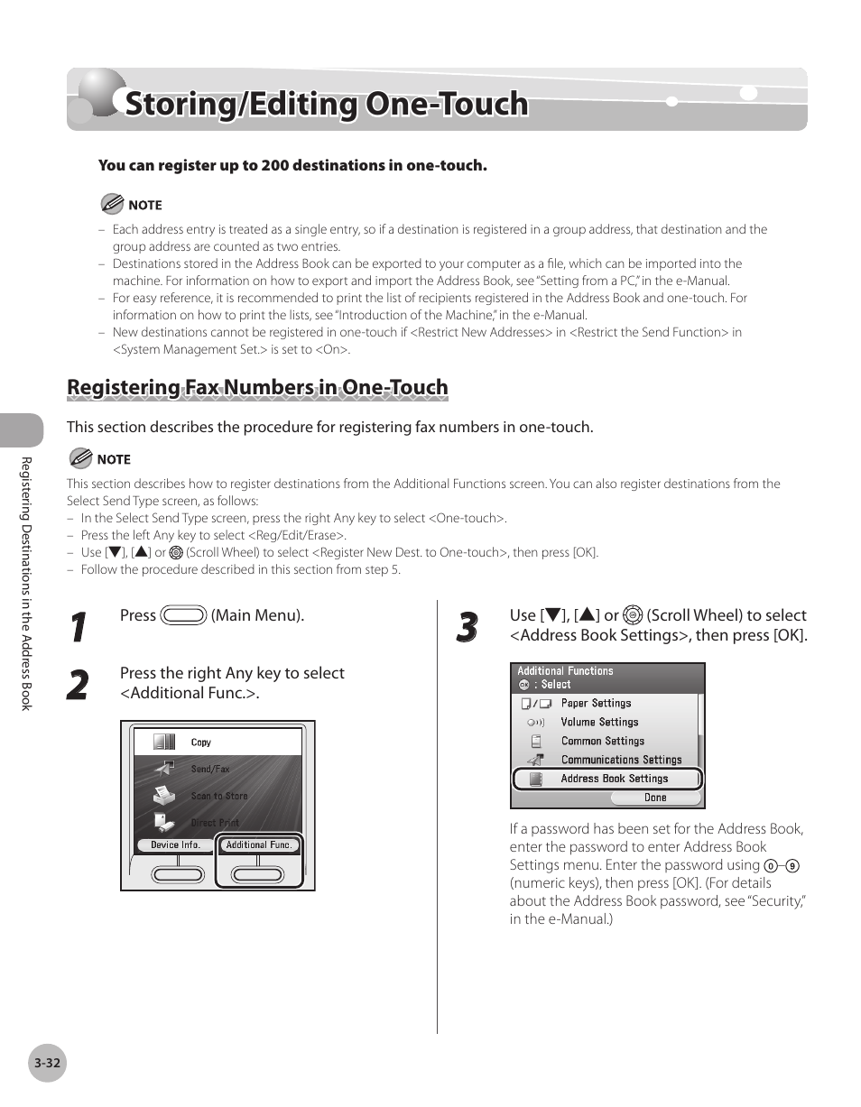 Storing/editing one-touch, Registering fax numbers in one-touch, Storng/edtng one-touch -32 | Registering fax numbers in one-touch -32, Storing/editing one-touch -32 | Canon Color imageCLASS MF9280Cdn User Manual | Page 115 / 548