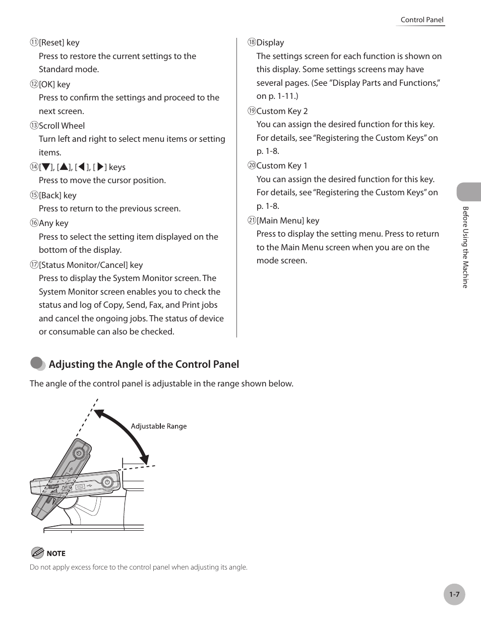 Adjustng the angle of the control panel | Canon Color imageCLASS MF9280Cdn User Manual | Page 32 / 548