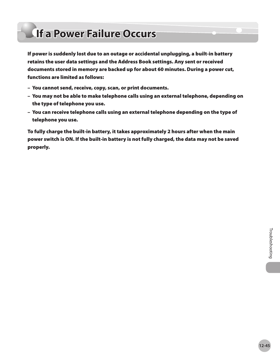 If a power failure occurs, If a power falure occurs -45, If a power failure occurs -45 | Canon Color imageCLASS MF9280Cdn User Manual | Page 500 / 548