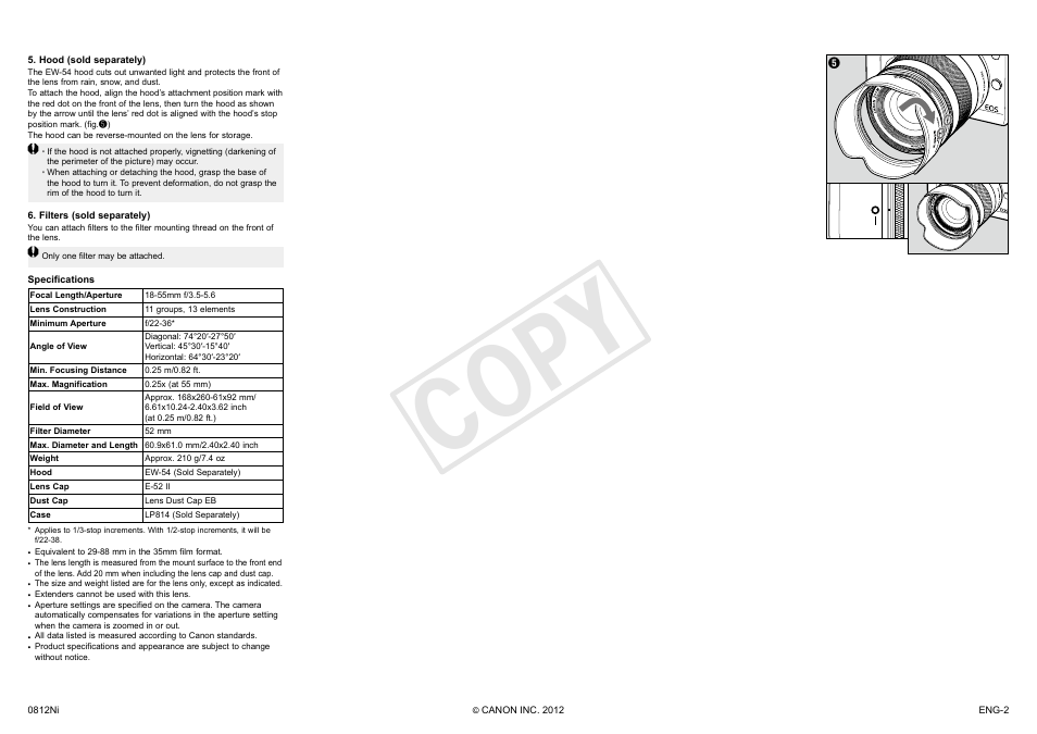 Cop y | Canon EF-M 18-55mm f3.5-5.6 IS STM User Manual | Page 2 / 2