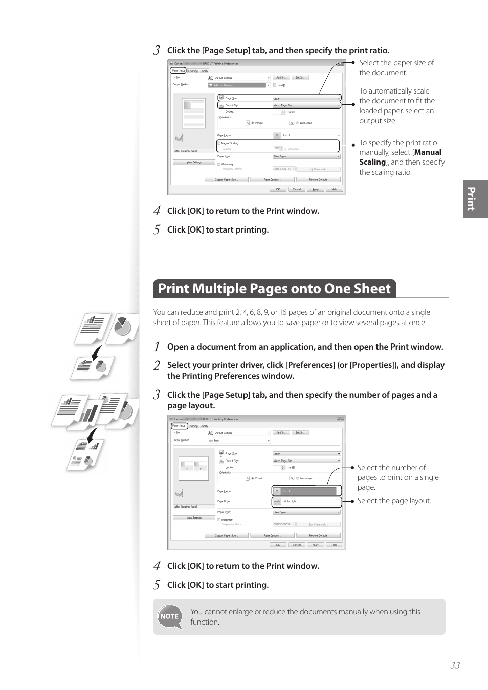 Print multiple pages onto one sheet | Canon FAXPHONE L100 User Manual | Page 33 / 96