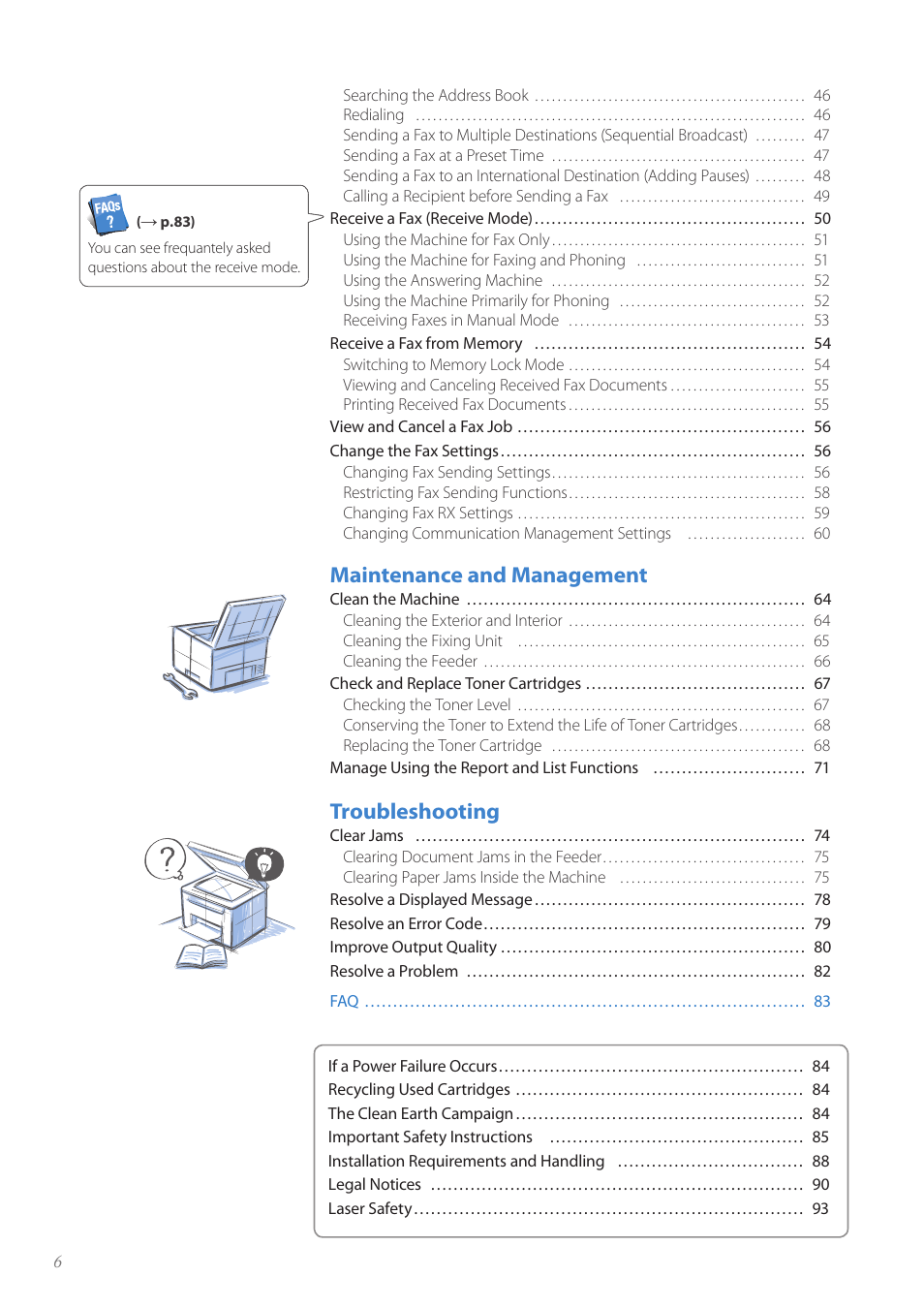 Maintenance and management, Troubleshooting | Canon FAXPHONE L100 User Manual | Page 6 / 96