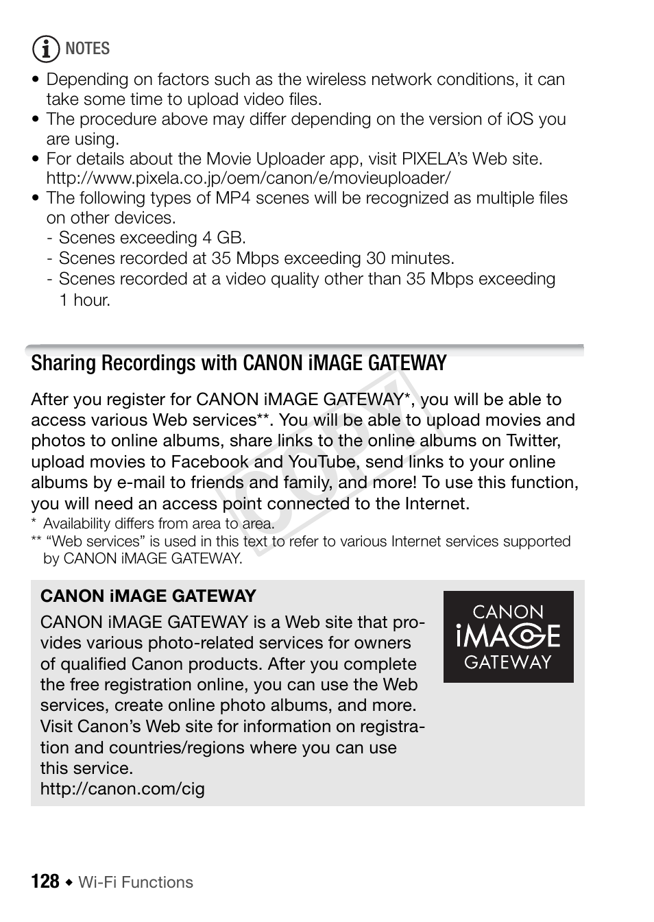 Sharing recordings with canon image gateway, 128). f, Cop y | Canon VIXIA HF R52 User Manual | Page 128 / 200