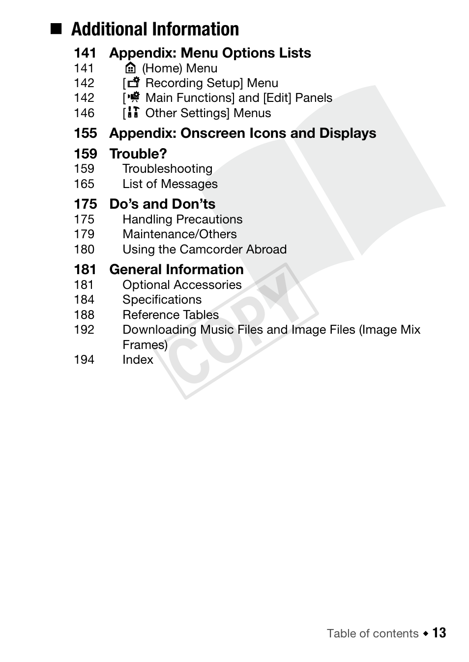 C op y, Additional information | Canon VIXIA HF R52 User Manual | Page 13 / 200