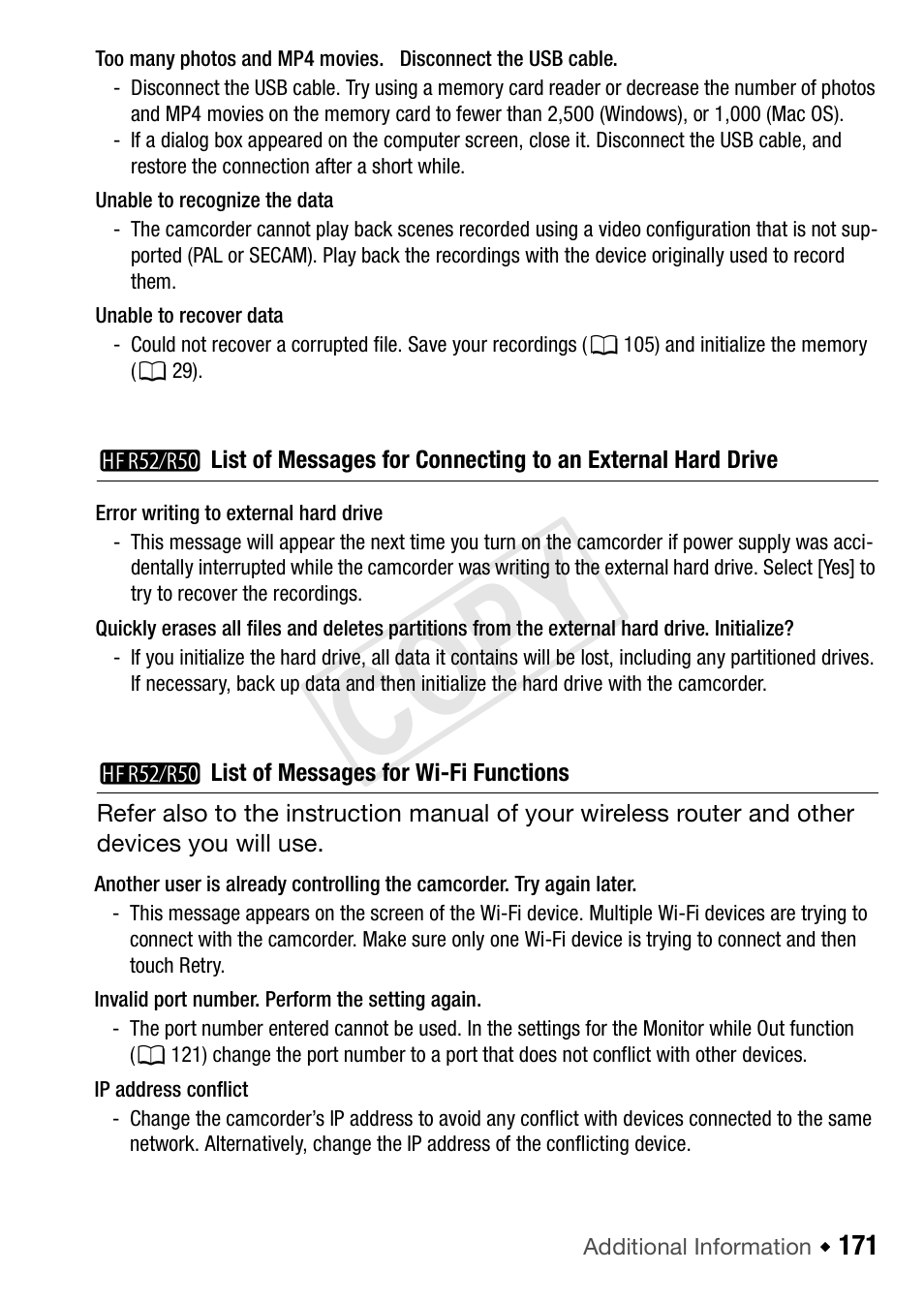 Cop y | Canon VIXIA HF R52 User Manual | Page 171 / 200