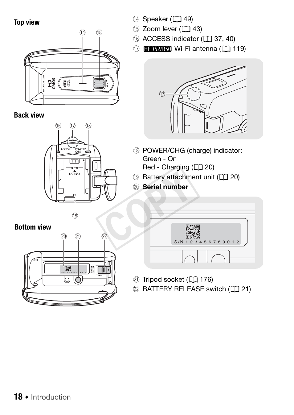 Cop y | Canon VIXIA HF R52 User Manual | Page 18 / 200