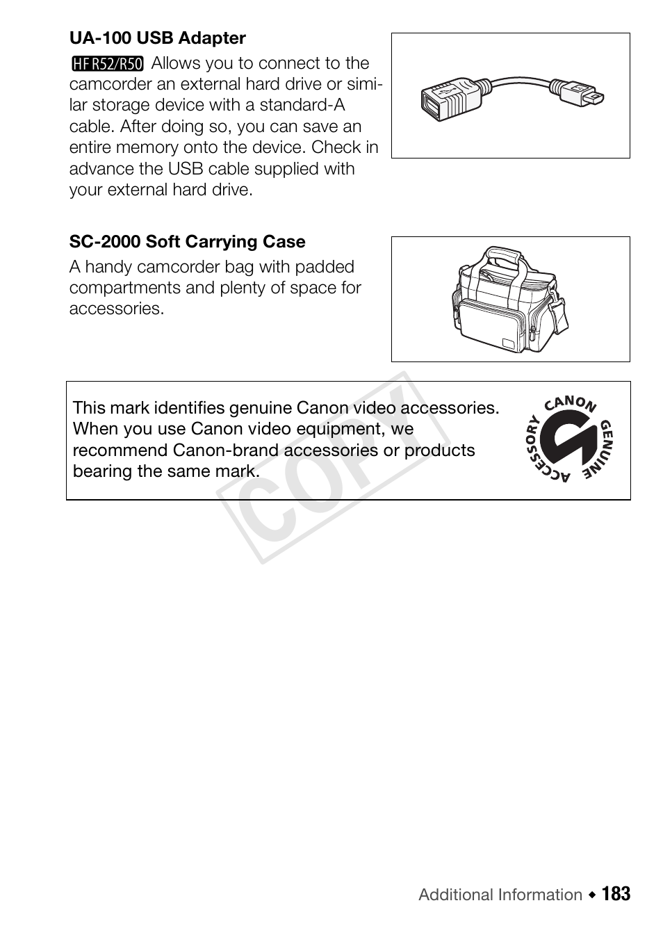 Cop y | Canon VIXIA HF R52 User Manual | Page 183 / 200