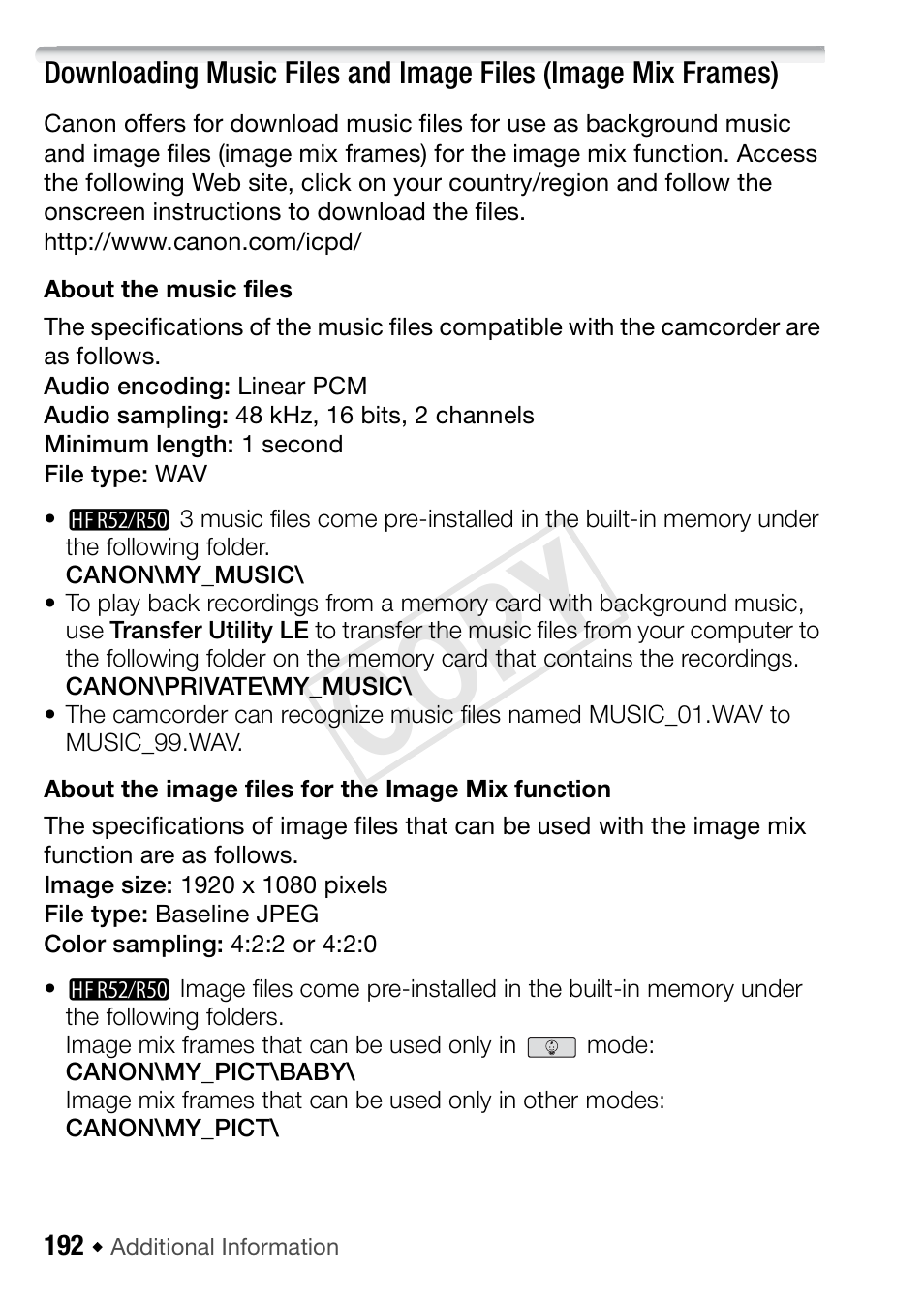 Cop y | Canon VIXIA HF R52 User Manual | Page 192 / 200