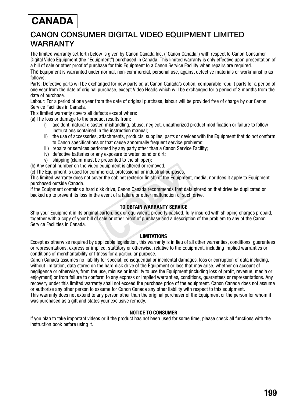Cop y | Canon VIXIA HF R52 User Manual | Page 199 / 200