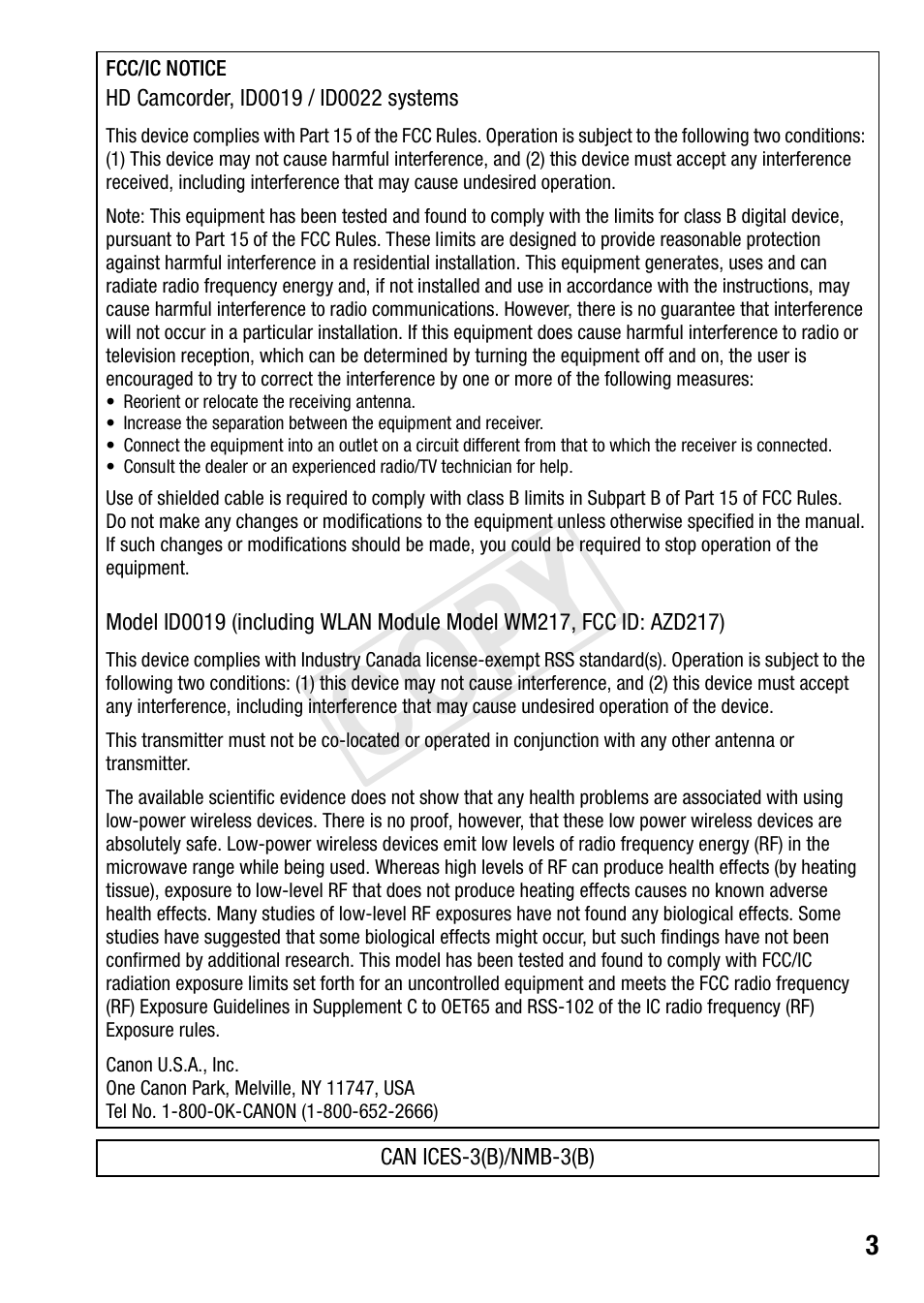 Cop y | Canon VIXIA HF R52 User Manual | Page 3 / 200