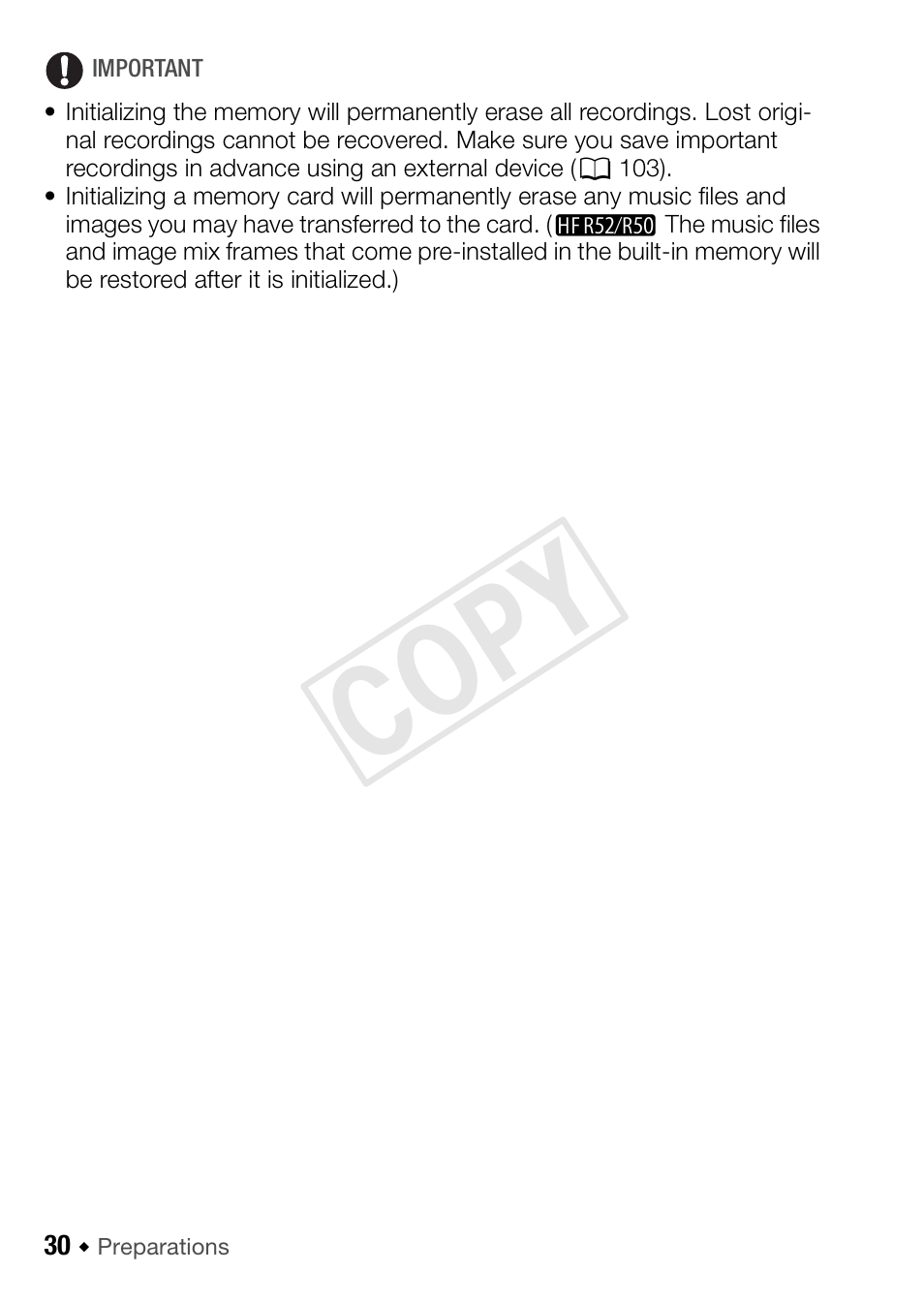 Cop y | Canon VIXIA HF R52 User Manual | Page 30 / 200