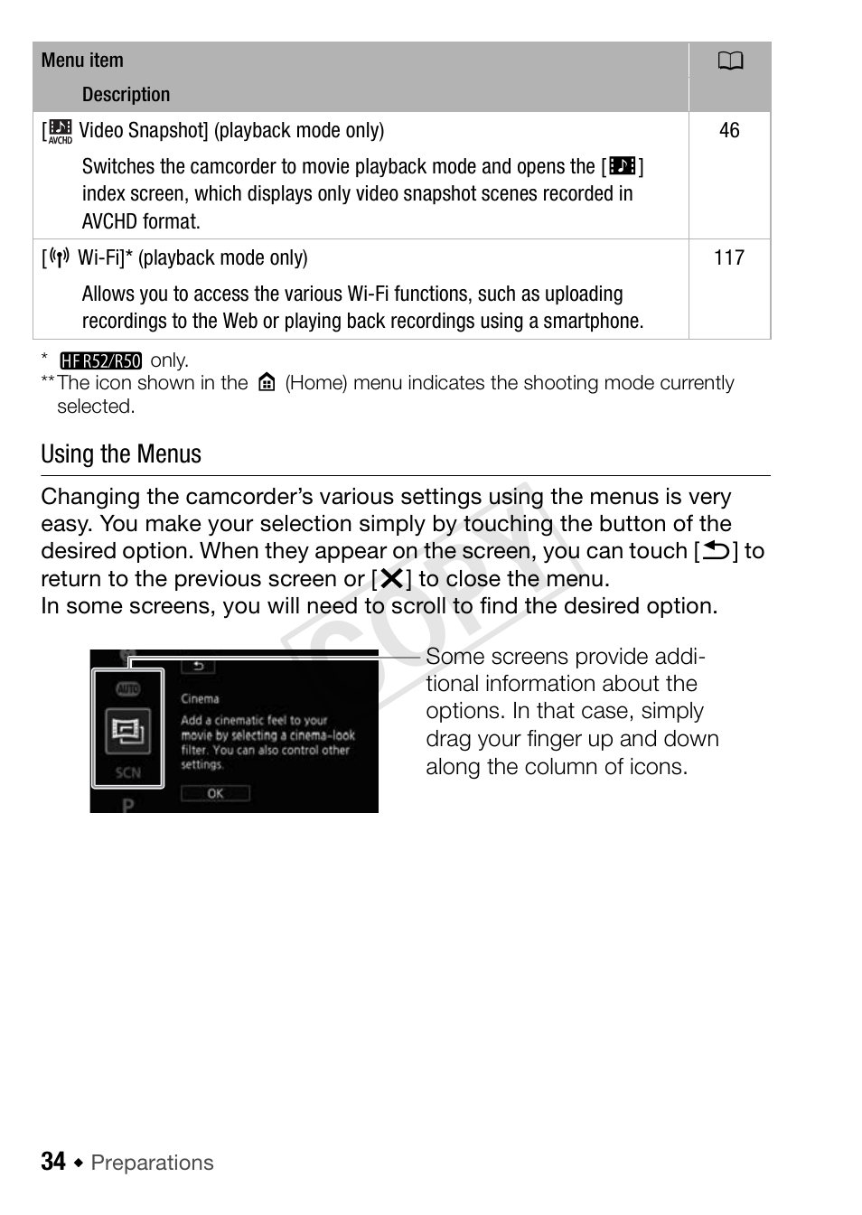 Cop y | Canon VIXIA HF R52 User Manual | Page 34 / 200