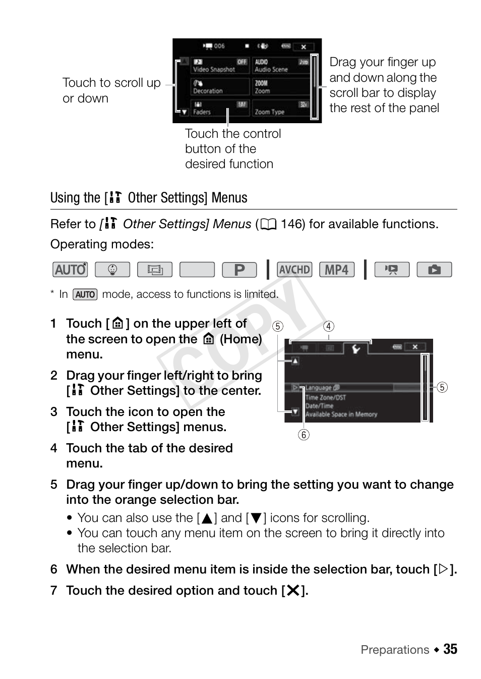 Cop y | Canon VIXIA HF R52 User Manual | Page 35 / 200