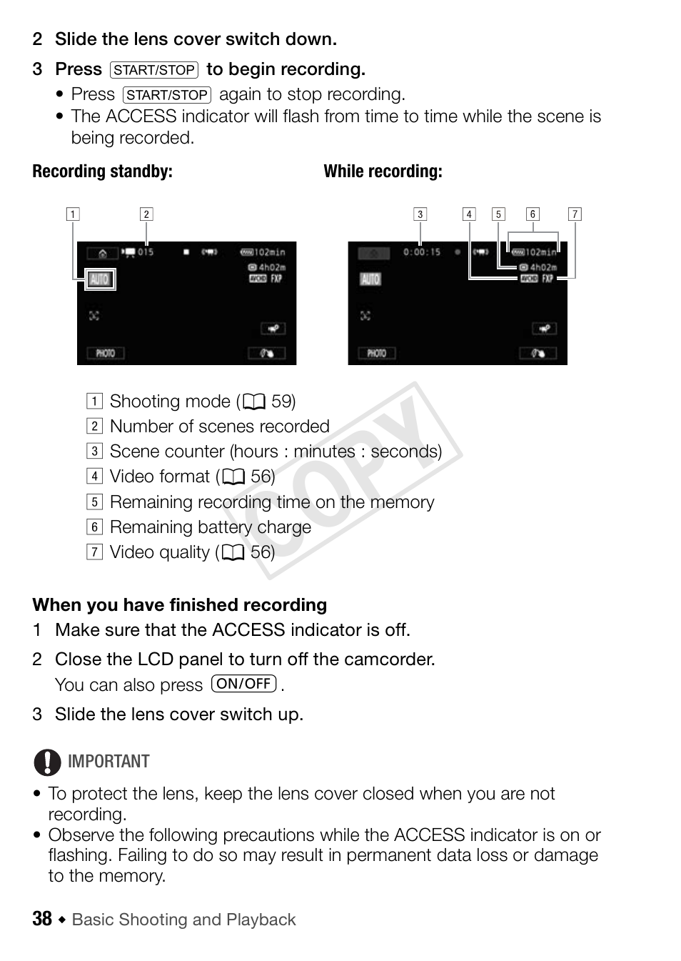 Cop y | Canon VIXIA HF R52 User Manual | Page 38 / 200