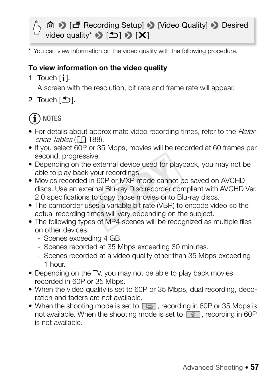 Cop y | Canon VIXIA HF R52 User Manual | Page 57 / 200