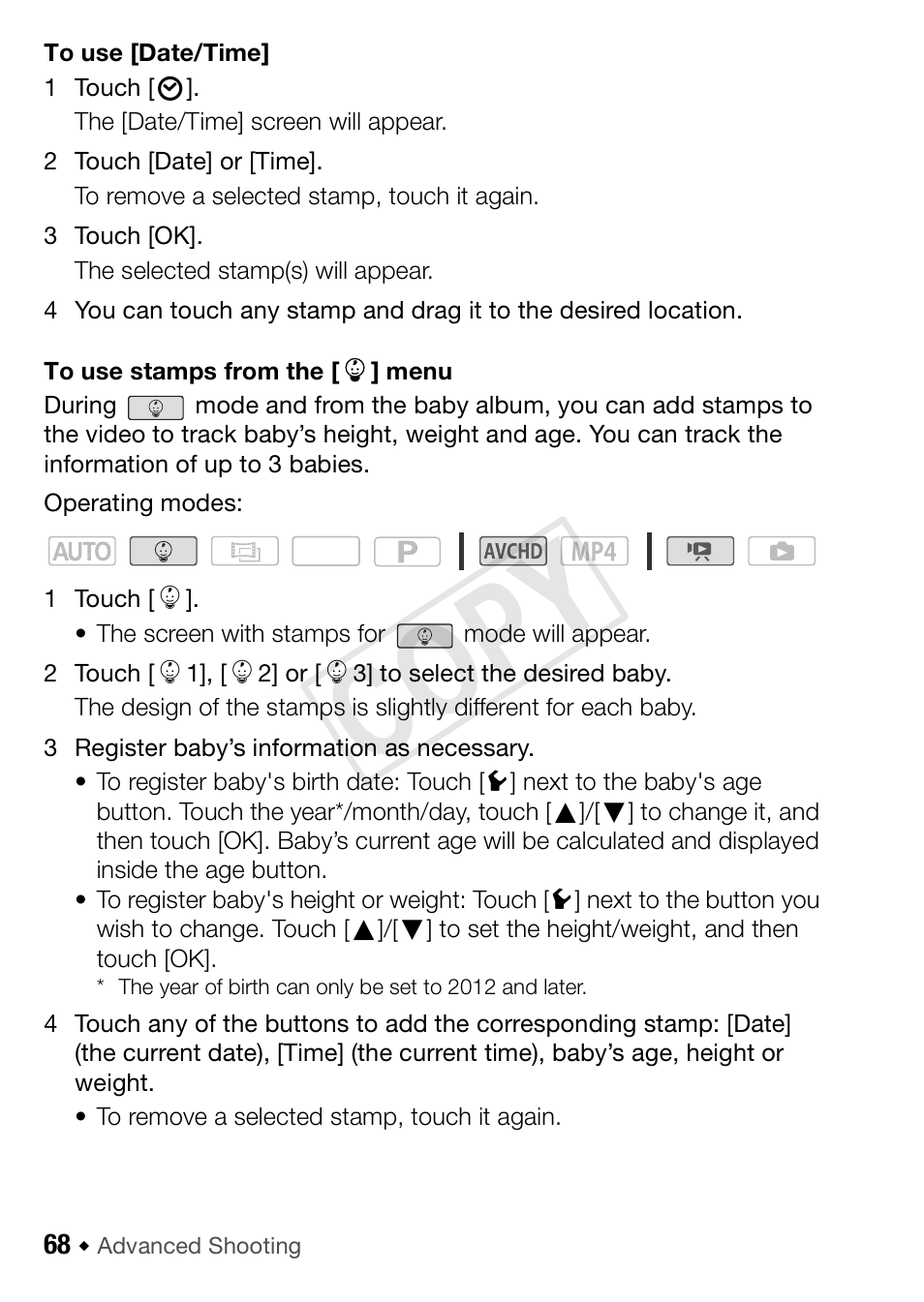 Cop y | Canon VIXIA HF R52 User Manual | Page 68 / 200