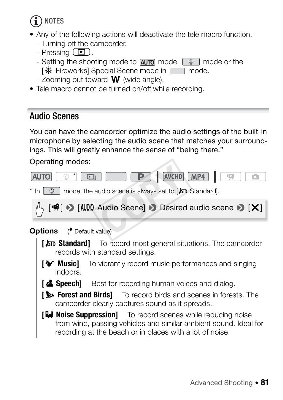 Audio scenes, Cop y | Canon VIXIA HF R52 User Manual | Page 81 / 200