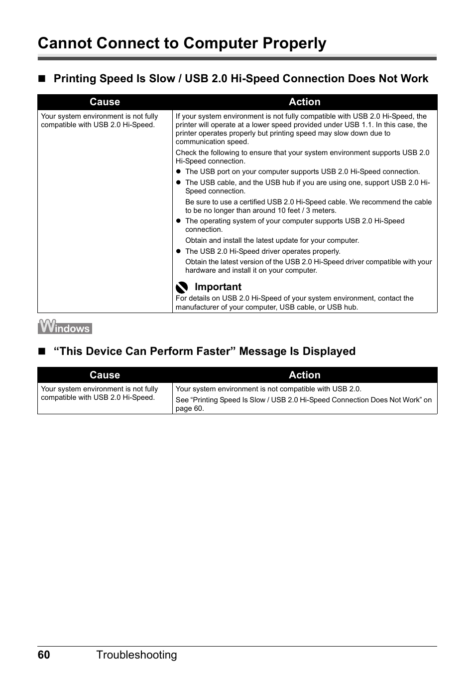 Cannot connect to computer properly, 60 troubleshooting | Canon PIXMA iP100 User Manual | Page 64 / 92